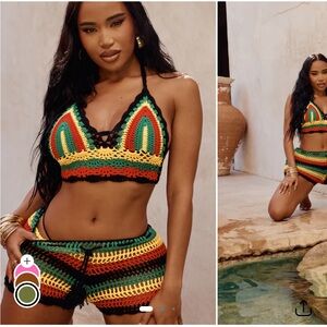 Colorful Crochet 2-Piece Swim Coverup